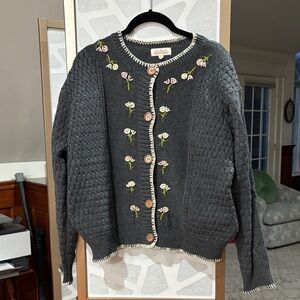 Listicle Dark Gray Floral Embroidered Cardigan